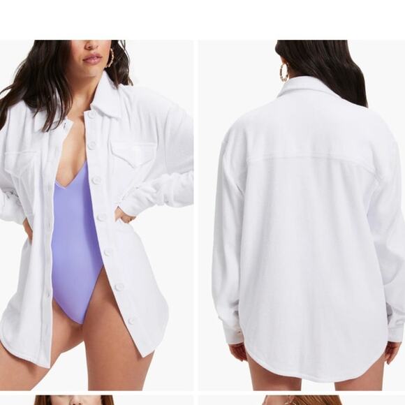 EUC Good American Pink Terry Cloth Swim Coverup Shacket Size 3/4 or Lg / XL - Picture 4 of 9